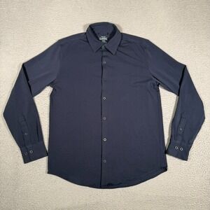 True Classic Shirt Mens Medium Nave Blue Cotton Blend Button Up Stretch Preppy